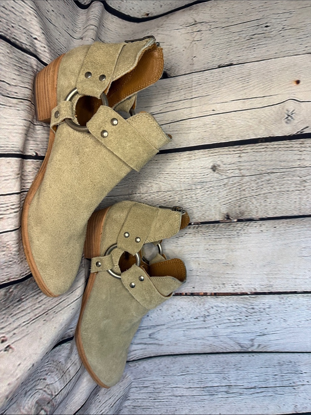 Frye Beige Suede Cutout Ankle Booties with Ring Detail - Picture 5 of 11